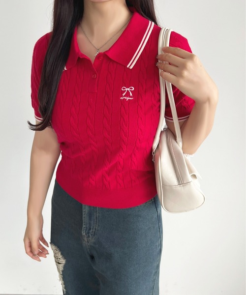 apres jour(アプレジュール)の「リボン刺繍サマーポロニット【ZOZOTOWN限定アイテム】(ニット/セーター・レディース・オフホワイト/グレー/ネイビー/レッド・X-LARGE/フリー)」の16枚目の写真