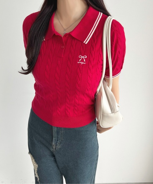 apres jour(アプレジュール)の「リボン刺繍サマーポロニット【ZOZOTOWN限定アイテム】(ニット/セーター・レディース・オフホワイト/グレー/ネイビー/レッド・X-LARGE/フリー)」の15枚目の写真