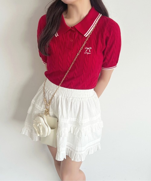 極美品　Rene ルネ　アンサンブル　五分丈　半袖　ビジュー　赤　ボーダー　M 極美品 Rene ルネ アンサンブル 五分丈 半袖 ビジュー 赤 ボーダー M 極美