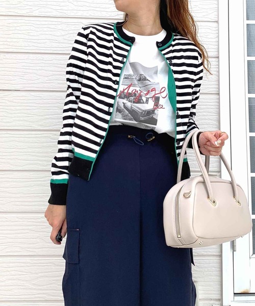 Q（キュー）の「配色ボーダーカーデ（カーディガン/ボレロ・レディース・ブラック系その他/ホワイト系その他/ブルー系その他・MEDIUM）」の3枚目の写真