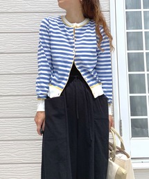 Q | 配色ボーダーカーデ(カーディガン/ボレロ)