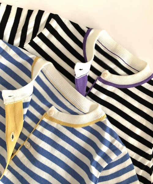 Q（キュー）の「配色ボーダーカーデ（カーディガン/ボレロ・レディース・ブラック系その他/ホワイト系その他/ブルー系その他・MEDIUM）」の8枚目の写真