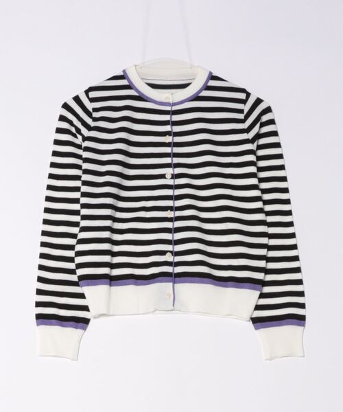 Q（キュー）の「配色ボーダーカーデ（カーディガン/ボレロ・レディース・ブラック系その他/ホワイト系その他/ブルー系その他・MEDIUM）」の4枚目の写真