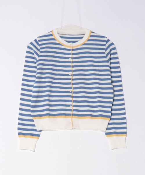 Q（キュー）の「配色ボーダーカーデ（カーディガン/ボレロ・レディース・ブラック系その他/ホワイト系その他/ブルー系その他・MEDIUM）」の5枚目の写真
