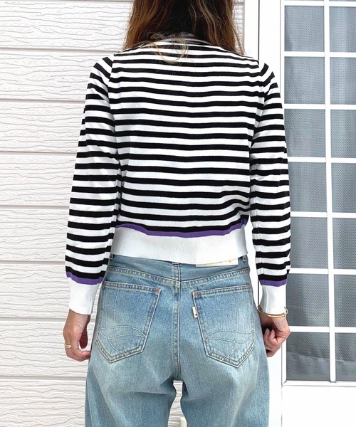 Q（キュー）の「配色ボーダーカーデ（カーディガン/ボレロ・レディース・ブラック系その他/ホワイト系その他/ブルー系その他・MEDIUM）」の12枚目の写真