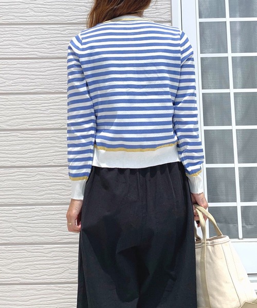 Q（キュー）の「配色ボーダーカーデ（カーディガン/ボレロ・レディース・ブラック系その他/ホワイト系その他/ブルー系その他・MEDIUM）」の14枚目の写真