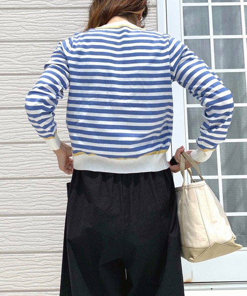 Q（キュー）の「配色ボーダーカーデ（カーディガン/ボレロ・レディース・ブラック系その他/ホワイト系その他/ブルー系その他・MEDIUM）」の15枚目の写真