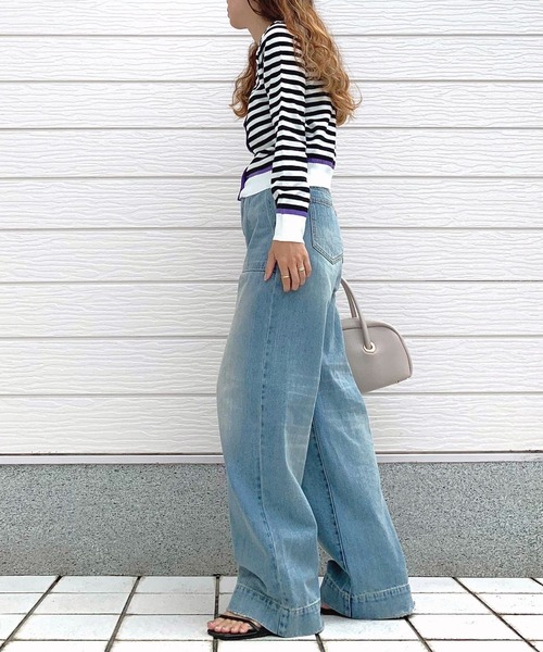 Q（キュー）の「配色ボーダーカーデ（カーディガン/ボレロ・レディース・ブラック系その他/ホワイト系その他/ブルー系その他・MEDIUM）」の16枚目の写真