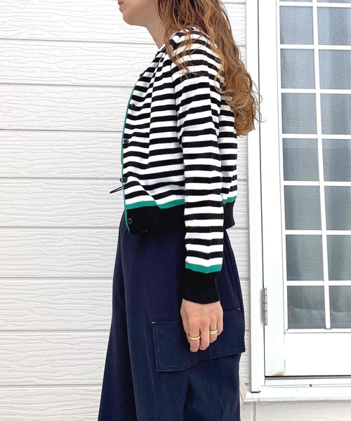 Q（キュー）の「配色ボーダーカーデ（カーディガン/ボレロ・レディース・ブラック系その他/ホワイト系その他/ブルー系その他・MEDIUM）」の22枚目の写真