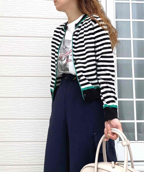 Q（キュー）の「配色ボーダーカーデ（カーディガン/ボレロ・レディース・ブラック系その他/ホワイト系その他/ブルー系その他・MEDIUM）」の21枚目の写真