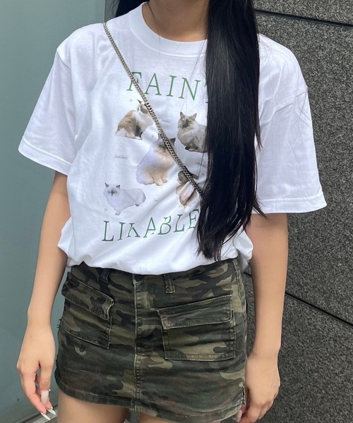 fiere(フィエール)の「オーバーサイズキャットプリントTシャツ(Tシャツ/カットソー・レディース・ホワイト・MEDIUM/LARGE)」の1枚目の写真