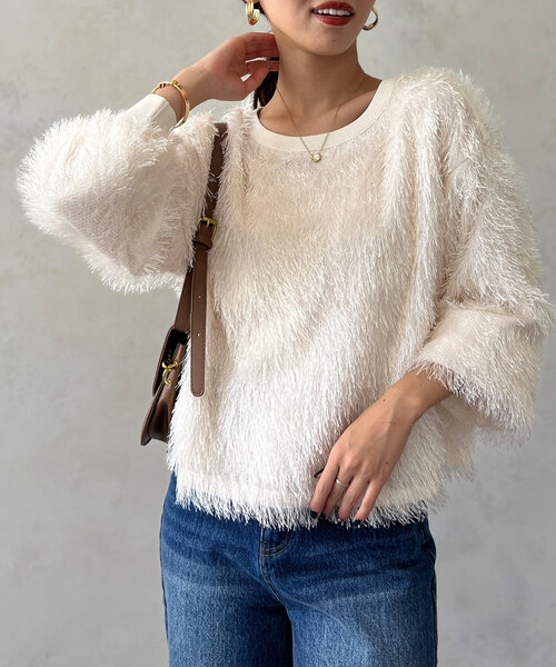 Chez toi（シェトワ）の「シャギーボトルネックプルオーバー（Tシャツ/カットソー・レディース・モカ/アイボリー/チャコールグレー・FREE）」の2枚目の写真