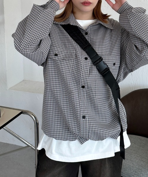 apres jour mignon(アプレジュールミニョン)の「【apresjour mignon SOIE】ユニセックスチェックオーバーシャツ【ZOZOTOWN限定アイテム】(シャツ/ブラウス・レディース・ブラック系その他/ブラウン系その他・X-LARGE/フリー)」の4枚目の写真
