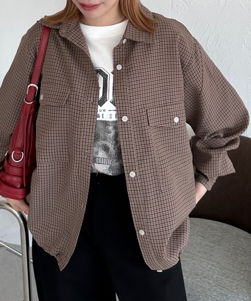 apres jour mignon(アプレジュールミニョン)の「【apresjour mignon SOIE】ユニセックスチェックオーバーシャツ【ZOZOTOWN限定アイテム】(シャツ/ブラウス・レディース・ブラック系その他/ブラウン系その他・X-LARGE/フリー)」の14枚目の写真
