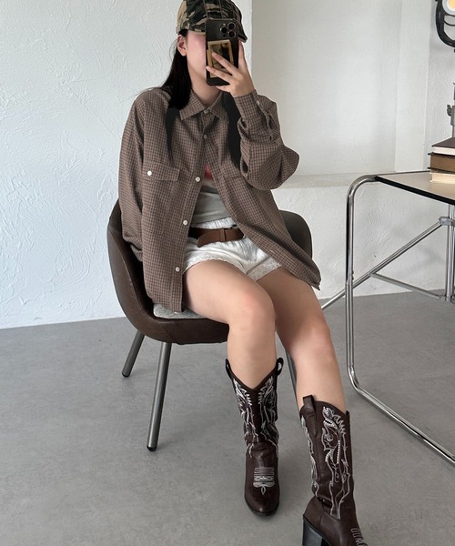 apres jour mignon(アプレジュールミニョン)の「【apresjour mignon SOIE】ユニセックスチェックオーバーシャツ【ZOZOTOWN限定アイテム】(シャツ/ブラウス・レディース・ブラック系その他/ブラウン系その他・X-LARGE/フリー)」の20枚目の写真