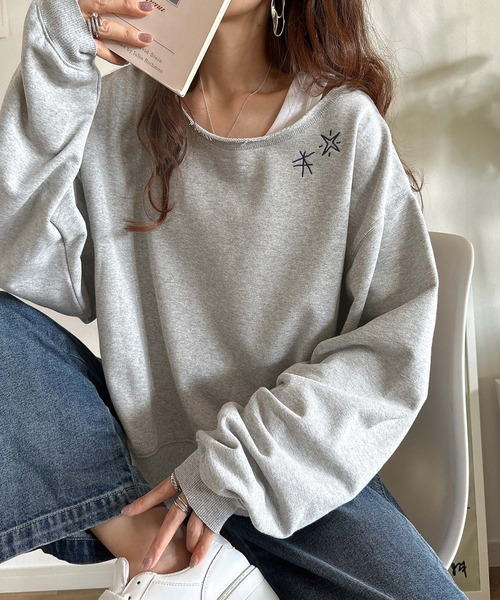 Java(ジャバ)の「《JaVaジャバ 別注》裏毛素材衿元刺繍&バックロゴデザイン変形カットオフオーバーサイズプルオーバー(スウェット・レディース・チャコール/オートミール/杢グレー・LARGE/MEDIUM/SMALL/X-LARGE)」の6枚目の写真