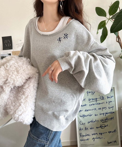 Java(ジャバ)の「《JaVaジャバ 別注》裏毛素材衿元刺繍&バックロゴデザイン変形カットオフオーバーサイズプルオーバー(スウェット・レディース・チャコール/オートミール/杢グレー・LARGE/MEDIUM/SMALL/X-LARGE)」の10枚目の写真