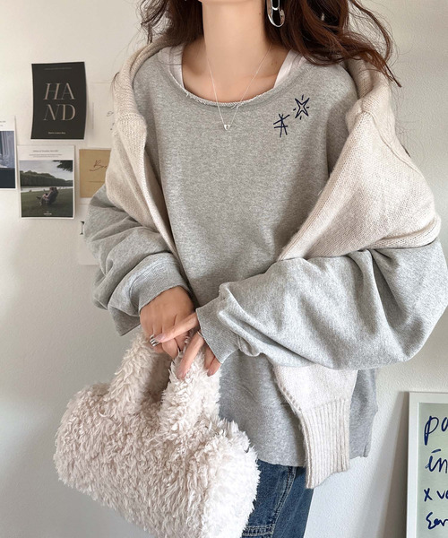 Java(ジャバ)の「《JaVaジャバ 別注》裏毛素材衿元刺繍&バックロゴデザイン変形カットオフオーバーサイズプルオーバー(スウェット・レディース・チャコール/オートミール/杢グレー・LARGE/MEDIUM/SMALL/X-LARGE)」の12枚目の写真