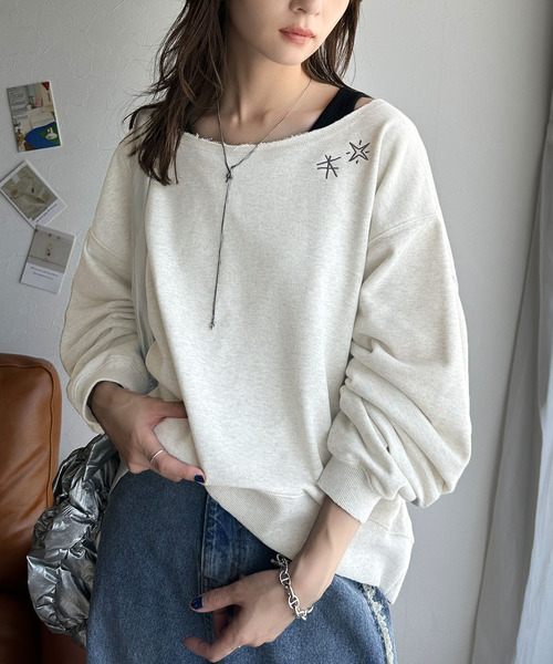 Java(ジャバ)の「《JaVaジャバ 別注》裏毛素材衿元刺繍&バックロゴデザイン変形カットオフオーバーサイズプルオーバー(スウェット・レディース・チャコール/オートミール/杢グレー・LARGE/MEDIUM/SMALL/X-LARGE)」の22枚目の写真