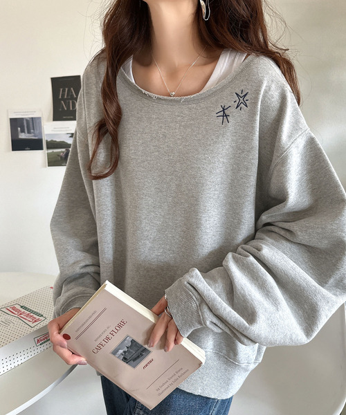 Java(ジャバ)の「《JaVaジャバ 別注》裏毛素材衿元刺繍&バックロゴデザイン変形カットオフオーバーサイズプルオーバー(スウェット・レディース・チャコール/オートミール/杢グレー・LARGE/MEDIUM/SMALL/X-LARGE)」の8枚目の写真