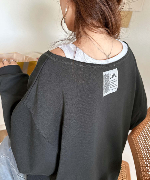 Java(ジャバ)の「《JaVaジャバ 別注》裏毛素材衿元刺繍&バックロゴデザイン変形カットオフオーバーサイズプルオーバー(スウェット・レディース・チャコール/オートミール/杢グレー・LARGE/MEDIUM/SMALL/X-LARGE)」の5枚目の写真
