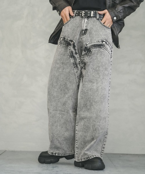 Shoowtime(ショウタイム)の「ケミカルウォッシュハードブリーチストレートデニムパンツ セットアップ対応(デニムパンツ・メンズ・グレー系・LARGE/MEDIUM/X-LARGE)」の6枚目の写真
