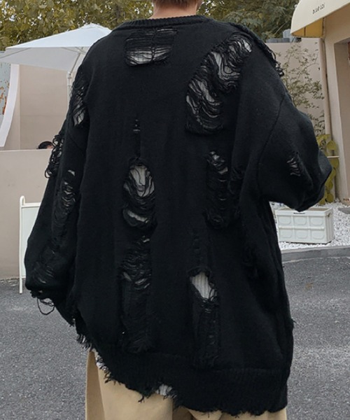 SEN TOKYO（セントーキョー）の「クルーネックダメージニットセーター（ニット/セーター・メンズ・グレー/ブラック・M/L）」の10枚目の写真