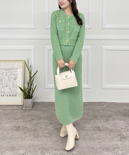 clear（クリア）の「グリッターニットIラインスカート[美シルエット 骨格ストレート セットアップ可能]≪再入荷≫（スカート・レディース・アイボリー/グレー/グリーン・F）」の5枚目の写真