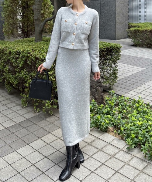 clear（クリア）の「グリッターニットIラインスカート[美シルエット 骨格ストレート セットアップ可能]≪再入荷≫（スカート・レディース・アイボリー/グレー/グリーン・F）」の4枚目の写真