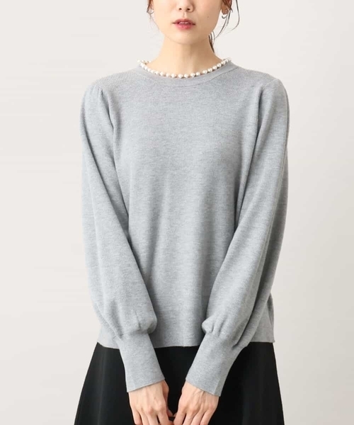 【セール】パール調ビーズネックデザインニット/洗える（ニット/セーター）｜OFUON（オフオン）