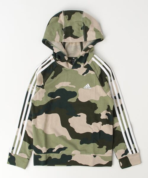 adidas(アディダス)の「アディダス adidas エッセンシャルズ 総柄プリントパーカー キッズ(パーカー・キッズ・アーミー/グレー・130cm/140cm/150cm/160cm)」の2枚目の写真