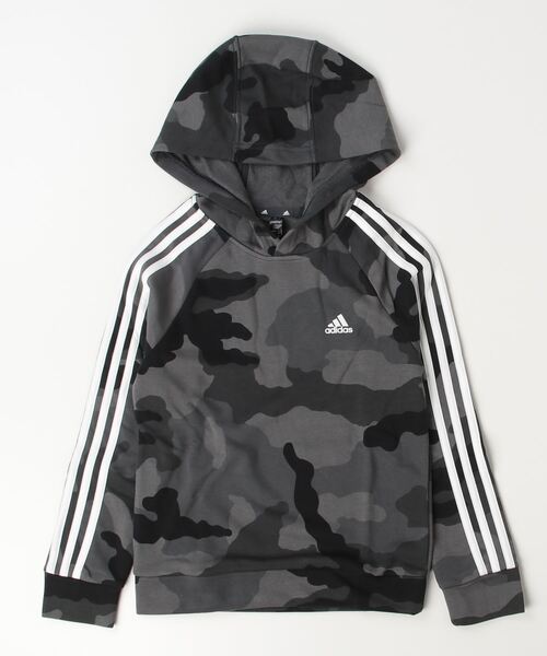 adidas(アディダス)の「アディダス adidas エッセンシャルズ 総柄プリントパーカー キッズ(パーカー・キッズ・アーミー/グレー・130cm/140cm/150cm/160cm)」の1枚目の写真
