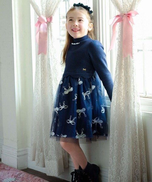 ANY（エニィ）の「ドッキングチュールワンピース（ワンピース・キッズ・ネイビー系/ライラック系・130/120/110/100）」の4枚目の写真