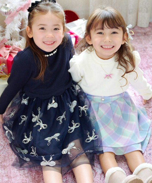 ANY（エニィ）の「ドッキングチュールワンピース（ワンピース・キッズ・ネイビー系/ライラック系・130/120/110/100）」の5枚目の写真