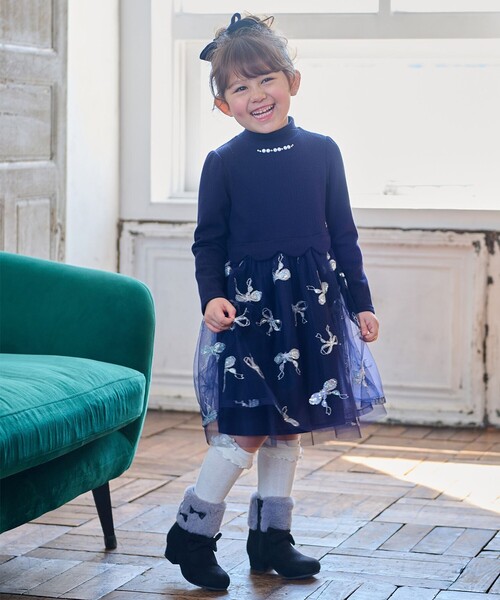 ANY（エニィ）の「ドッキングチュールワンピース（ワンピース・キッズ・ネイビー系/ライラック系・130/120/110/100）」の6枚目の写真