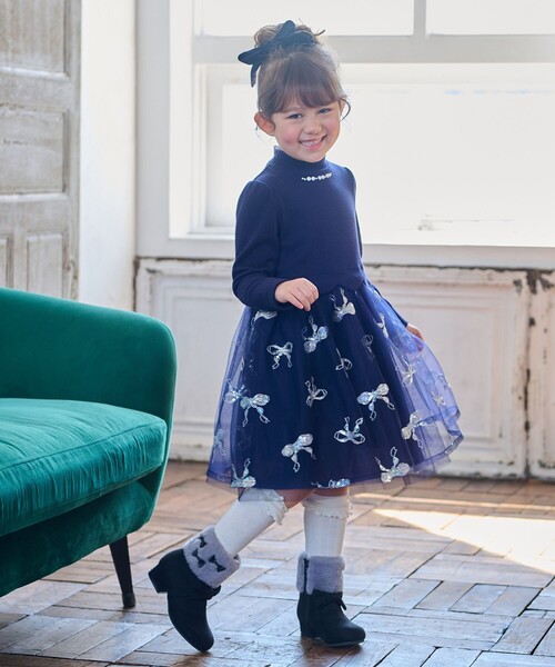 ANY（エニィ）の「ドッキングチュールワンピース（ワンピース・キッズ・ネイビー系/ライラック系・130/120/110/100）」の7枚目の写真