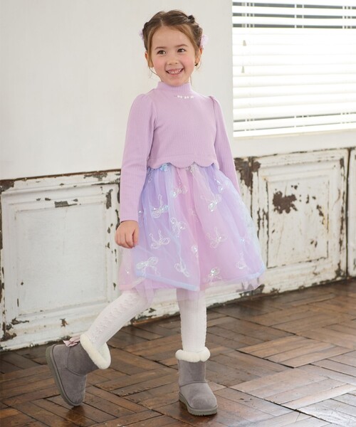 ANY（エニィ）の「ドッキングチュールワンピース（ワンピース・キッズ・ネイビー系/ライラック系・130/120/110/100）」の8枚目の写真