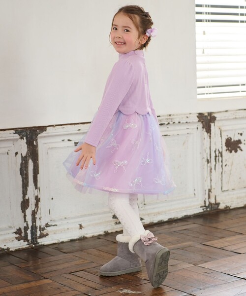 ANY（エニィ）の「ドッキングチュールワンピース（ワンピース・キッズ・ネイビー系/ライラック系・130/120/110/100）」の9枚目の写真