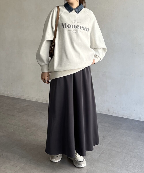 Chez toi(シェトワ)の「サテンフレアスカート(スカート・レディース・ネイビー/チャコールグレー/ベージュ・FREE)」の13枚目の写真