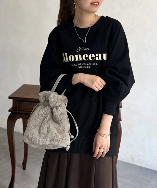 Chez toi（シェトワ）の「圧縮起毛ラグランロゴプルオーバー（Tシャツ/カットソー・レディース・アイボリー/ブラック/グレー・FREE）」の2枚目の写真