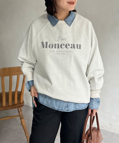 Chez toi（シェトワ）の「圧縮起毛ラグランロゴプルオーバー（Tシャツ/カットソー・レディース・アイボリー/ブラック/グレー・FREE）」の4枚目の写真