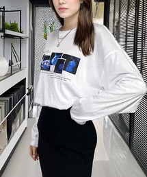 モード フワラー グラフィック ゆったり ロンT