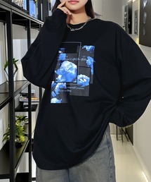 モード フワラー グラフィック ゆったり ロンT