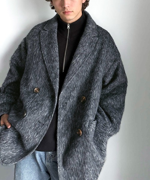 シャギージャケットコート ふわり纏うだけで上品見え。2wayシャギーダブルビックカラージャケット