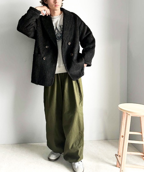 classicalelf（クラシカルエルフ）の「気軽に羽織れる大人のアウター。ミックスシャギーダブルジャケットコート(ミドル丈)（テーラードジャケット・メンズ・チャコール/ブラック・LARGE/MEDIUM/SMALL/X-LARGE）」の4枚目の写真