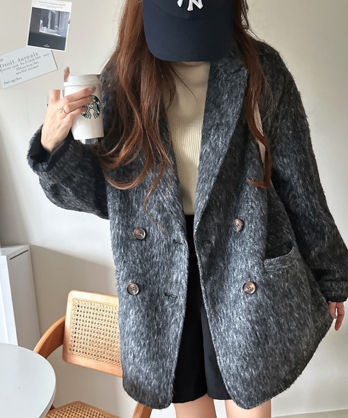 classicalelf（クラシカルエルフ）の「気軽に羽織れる大人のアウター。ミックスシャギーダブルジャケットコート(ミドル丈)（テーラードジャケット・メンズ・チャコール/ブラック・LARGE/MEDIUM/SMALL/X-LARGE）」の16枚目の写真