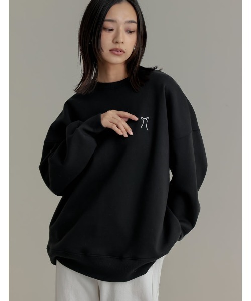 セール】裏起毛ハートorリボンワンポイント刺繍スウェット（スウェット