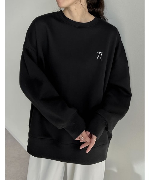 ReoNa スウェット黒 セール】裏起毛ハートorリボンワンポイント刺繍スウェット（スウェット