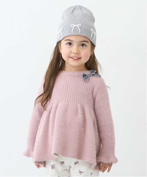 petit main（プティマイン）の「【リンク】ラメペプラムニット(キッズ)（ニット/セーター・キッズ・アイボリー/ピンク/グレー・S/M/L）」の2枚目の写真
