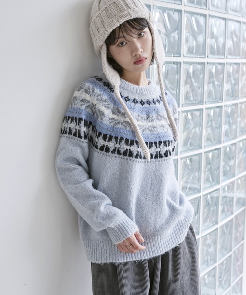 XLARGE ニットブラウンL ノルディックラウンドフルオーバーソフトニット（ニット